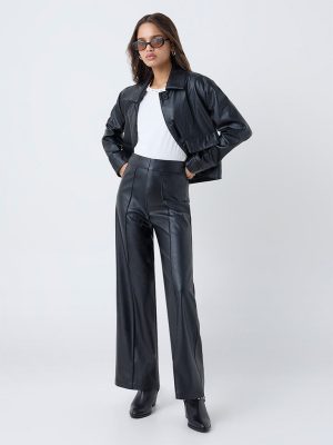 LOV Black High-Rise Faux Leather Pants