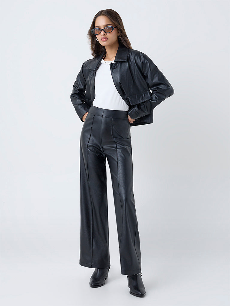 LOV Black High-Rise Faux Leather Pants