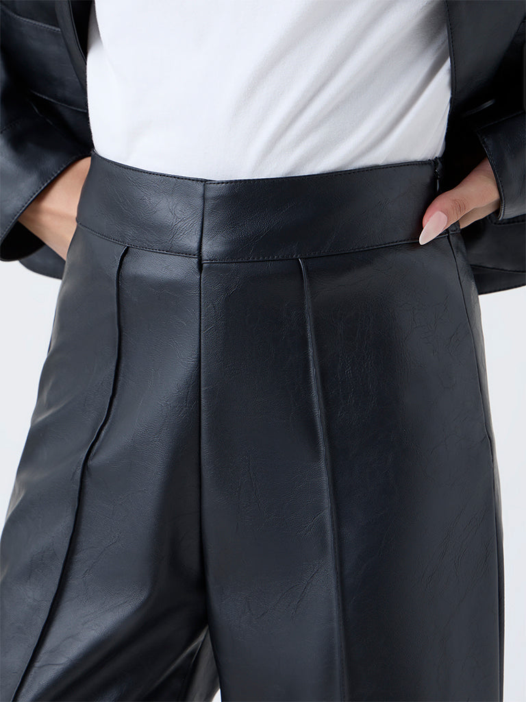 LOV Black High-Rise Faux Leather Pants - Image 3