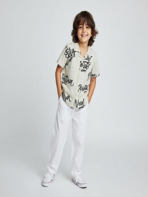 HOP Kids Beige Text Printed Shirt