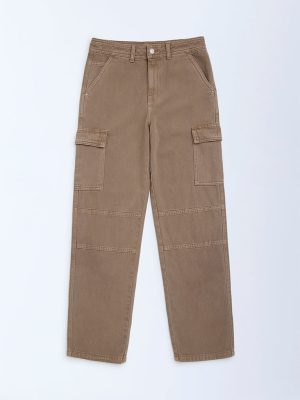 Y&F Kids Khaki Relaxed-Fit High-Rise Jeans