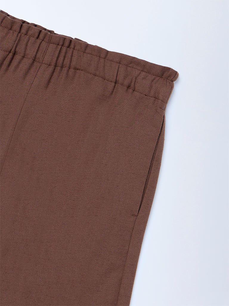 Y&F Kids Dark Brown Mid-Rise Cotton-Blend Trousers - Image 4