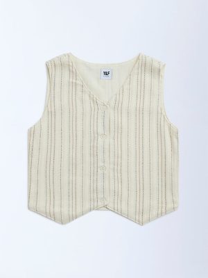 Y&F Kids Off-White Striped Cotton-Blend Waistcoat