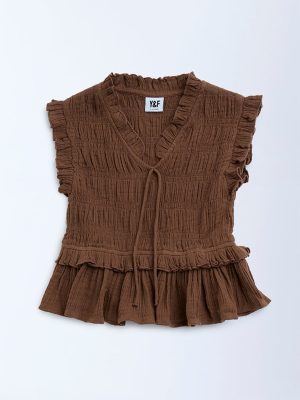 Y&F Kids Brown Smocked Cotton Top