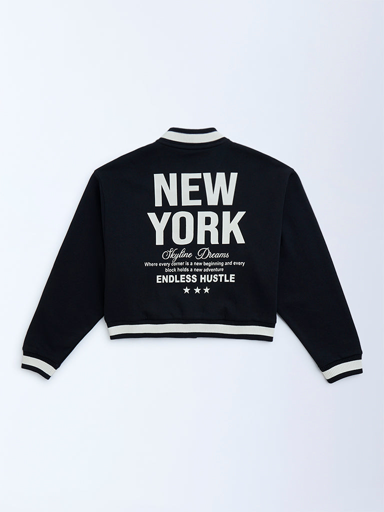 Y&F Kids Black Text Detailed Cotton-Blend Jacket - Image 2