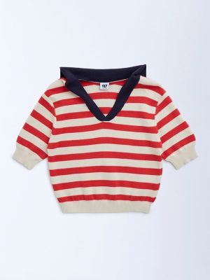 Y&F Kids Red Striped Cotton T-Shirt