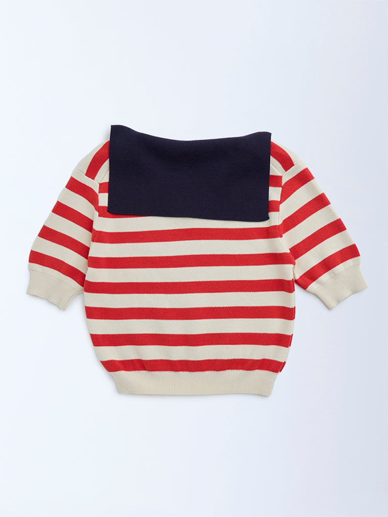Y&F Kids Red Striped Cotton T-Shirt - Image 2