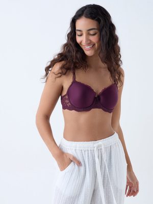 Wunderlove Wine Lace Design Underwired Bra