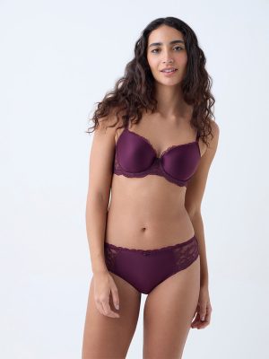 Wunderlove Wine Floral Lace Design Low-Rise Briefs