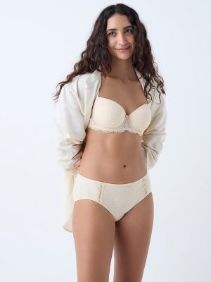 Wunderlove Light Yellow Ribbed-Textured Hi-Leg Briefs