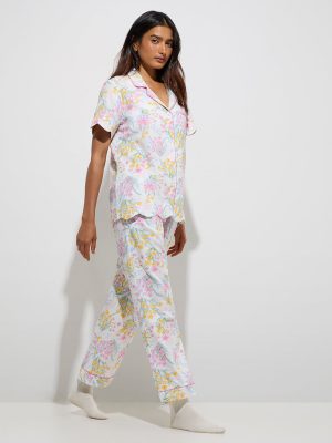 Wunderlove Multicolour Floral Design Shirt and Pyjama Set