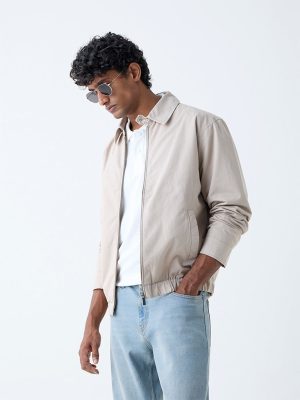 WES Casuals Beige Solid Relaxed-Fit Cotton Jacket