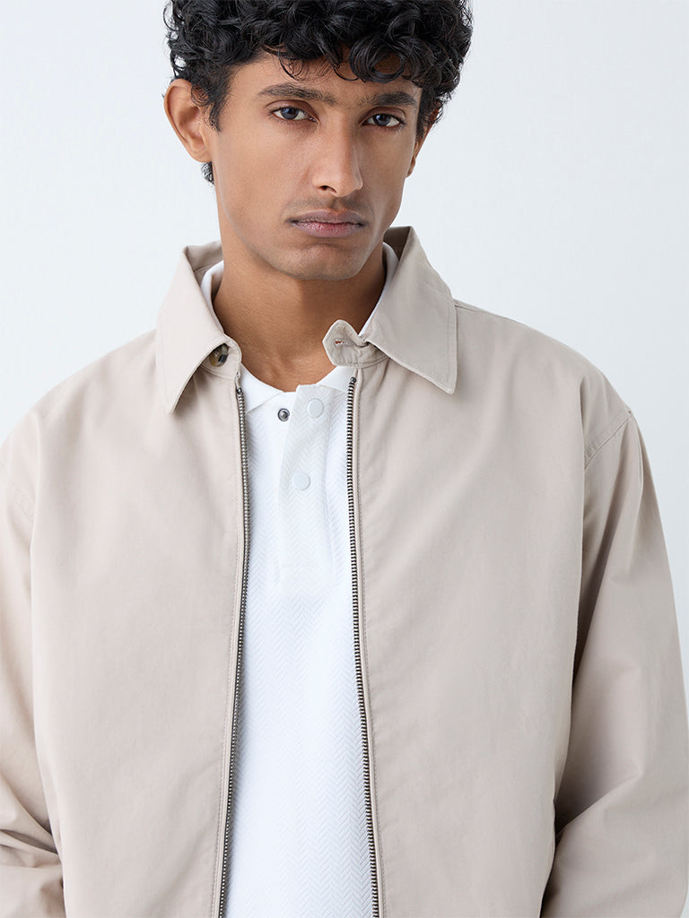 WES Casuals Beige Solid Relaxed-Fit Cotton Jacket - Image 4