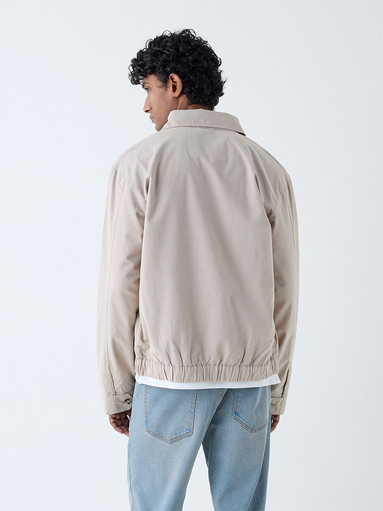 WES Casuals Beige Solid Relaxed-Fit Cotton Jacket - Image 5