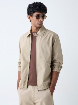 WES Casuals Taupe Solid Relaxed-Fit Cotton Jacket
