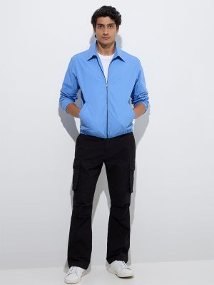 WES Casuals Blue Solid Relaxed-Fit Cotton Jacket