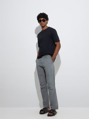 WES Casuals Grey Relaxed-Fit Cotton-Blend Trousers
