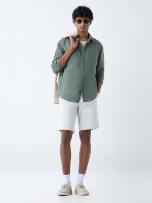 WES Casuals Sage Solid Relaxed-Fit Cotton-Blend Shirt