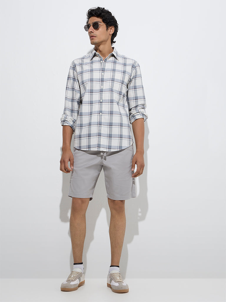 WES Casuals Off-White Checkered Relaxed-Fit Cotton Shirt - Image 2