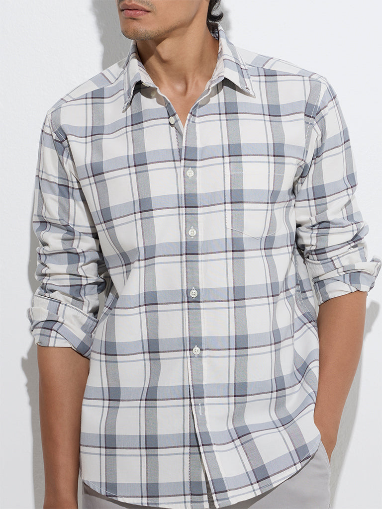 WES Casuals Off-White Checkered Relaxed-Fit Cotton Shirt - Image 3
