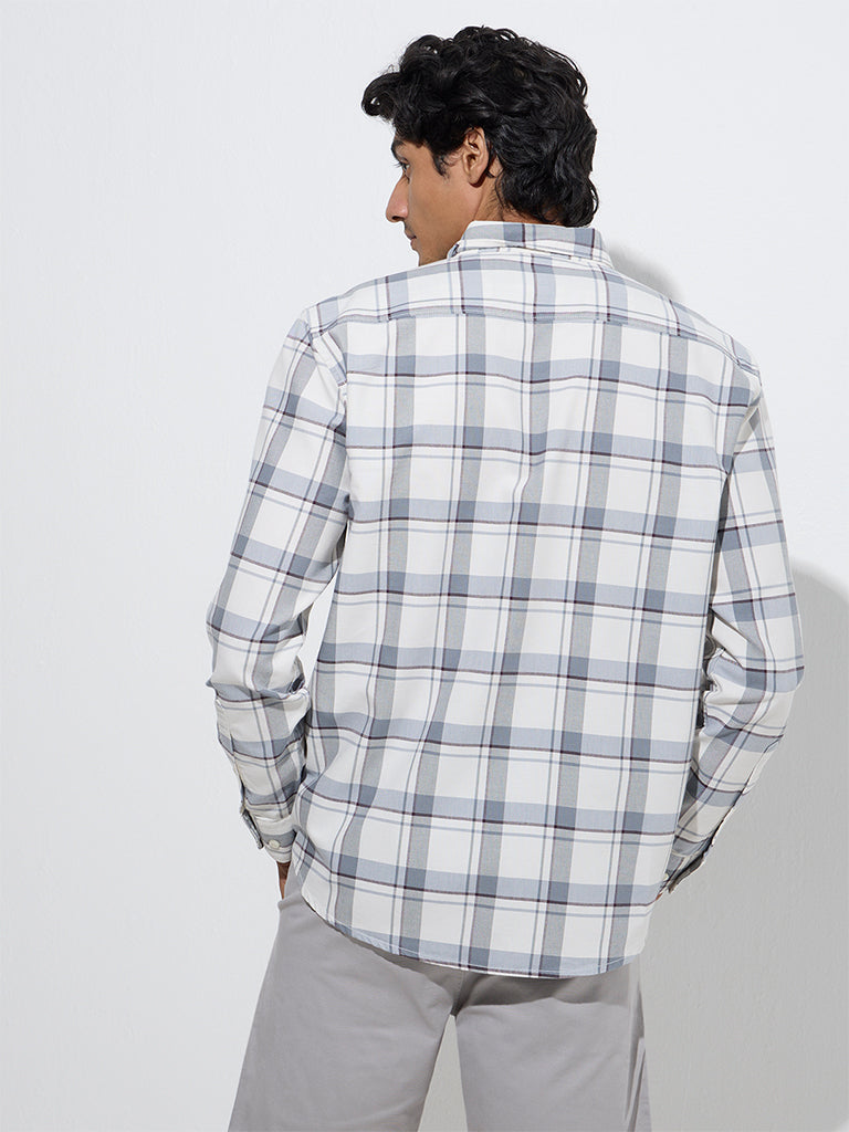 WES Casuals Off-White Checkered Relaxed-Fit Cotton Shirt - Image 4