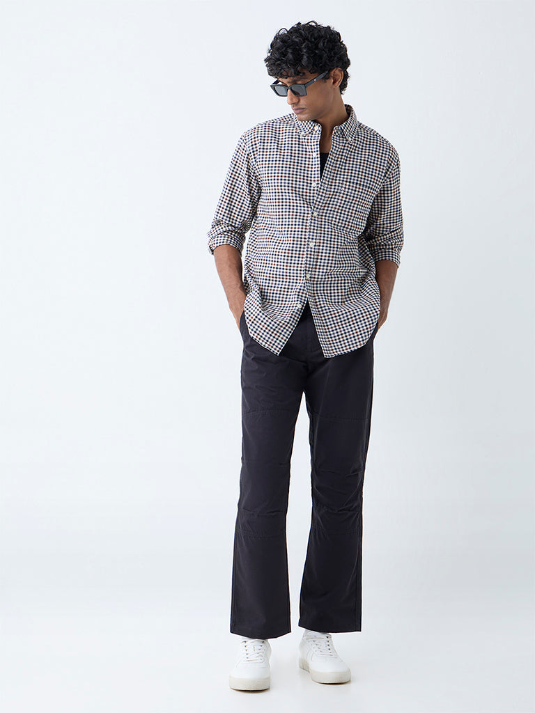 WES Casuals Brown Checkered Relaxed-Fit Cotton Shirt - Image 2
