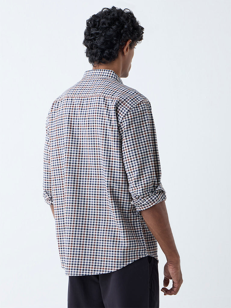 WES Casuals Brown Checkered Relaxed-Fit Cotton Shirt - Image 4