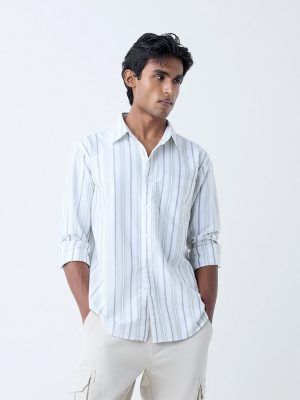 WES Casuals Sage Stripe Relaxed-Fit Cotton Shirt