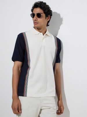 WES Casuals Off-White Relaxed-Fit Cotton-Blend Polo T-Shirt