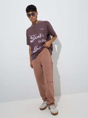 Nuon Dusty Pink Cargo-Style Relaxed-Fit Mid-Rise Jeans