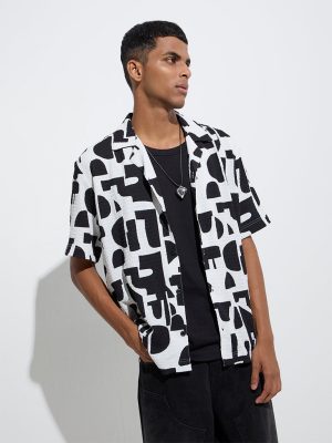 Nuon White Abstract Patterned Relaxed-Fit Shirt