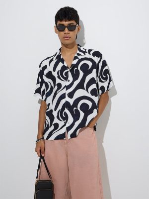 Nuon White Abstract Design Relaxed-Fit Shirt