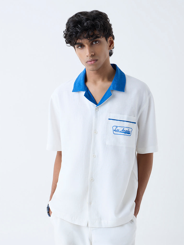 Nuon White Typographic Relaxed-Fit Shirt