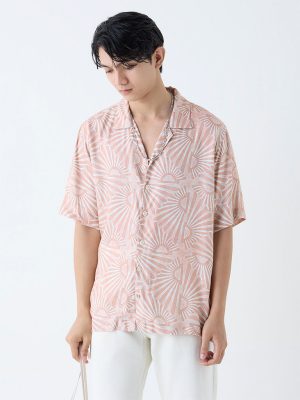Nuon Dusty Pink Abstract Design Relaxed-Fit Shirt