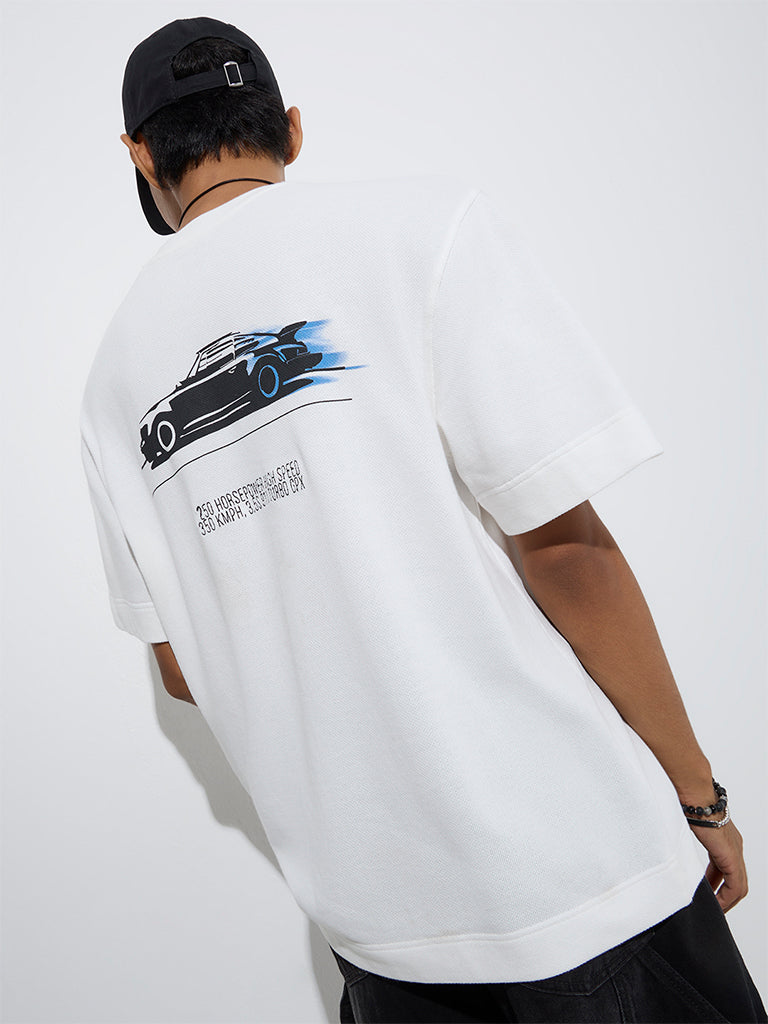 Nuon White Text Detailed Relaxed-Fit Cotton T-Shirt - Image 4