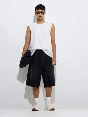 Nuon White Text Detailed Relaxed-Fit Cotton T-Shirt