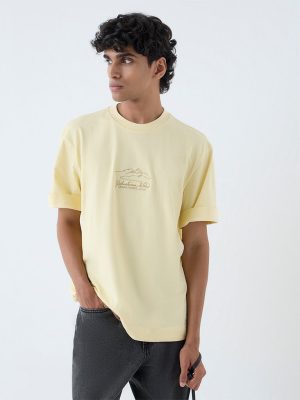 Nuon Yellow Embroidered Relaxed-Fit Cotton T-Shirt