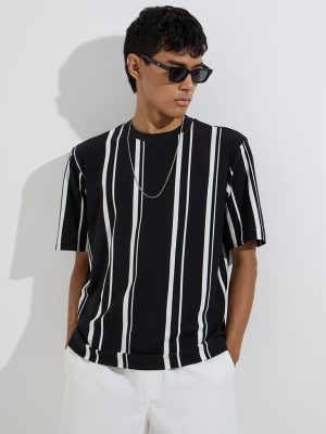 Nuon Black Stripe Printed Relaxed-Fit T-Shirt