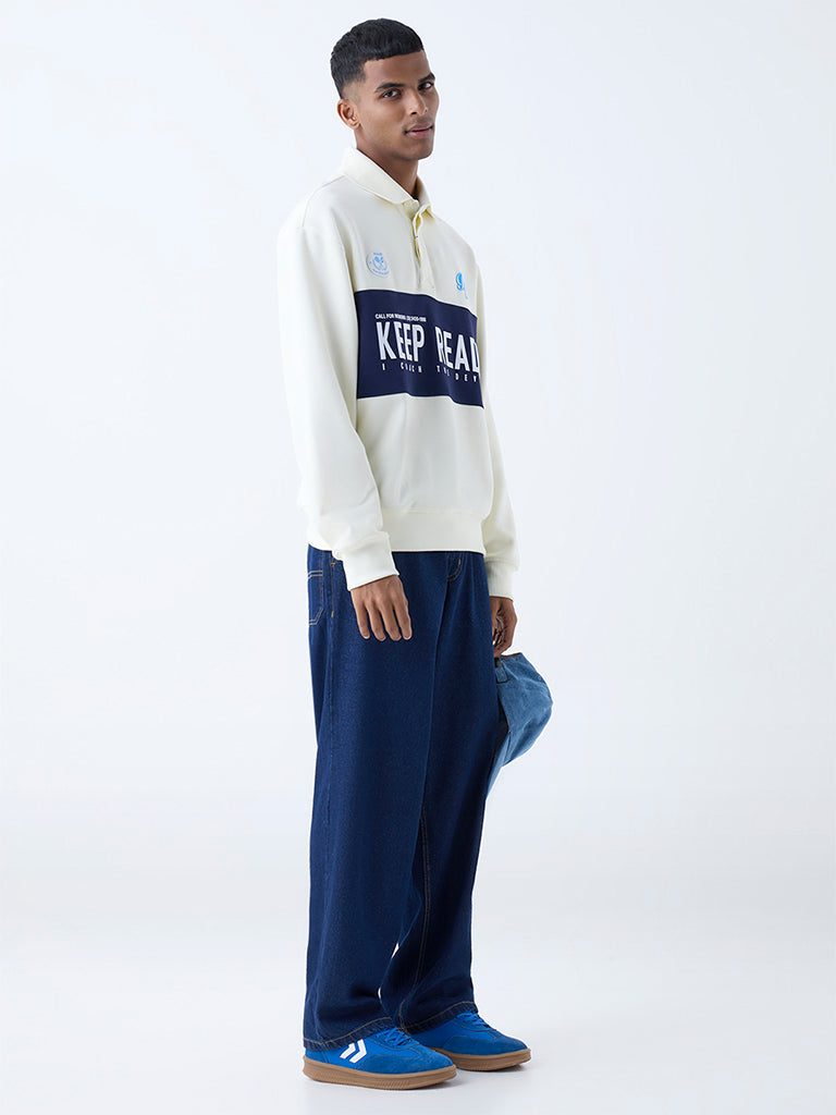 Nuon Off-White Relaxed-Fit Cotton-Blend Polo T-Shirt - Image 2