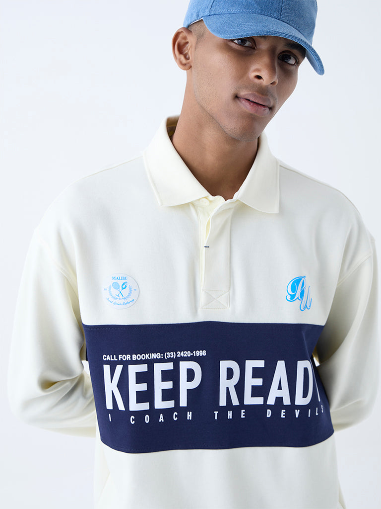 Nuon Off-White Relaxed-Fit Cotton-Blend Polo T-Shirt - Image 3