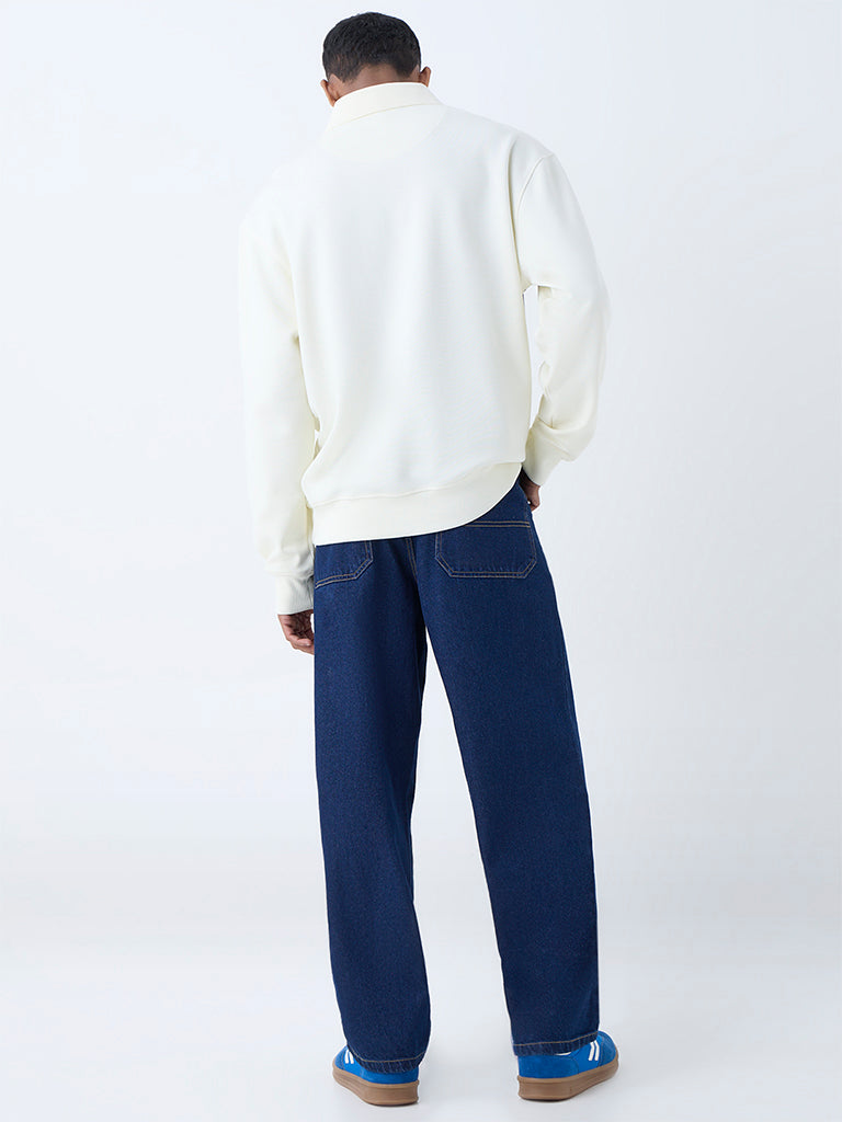 Nuon Off-White Relaxed-Fit Cotton-Blend Polo T-Shirt - Image 4