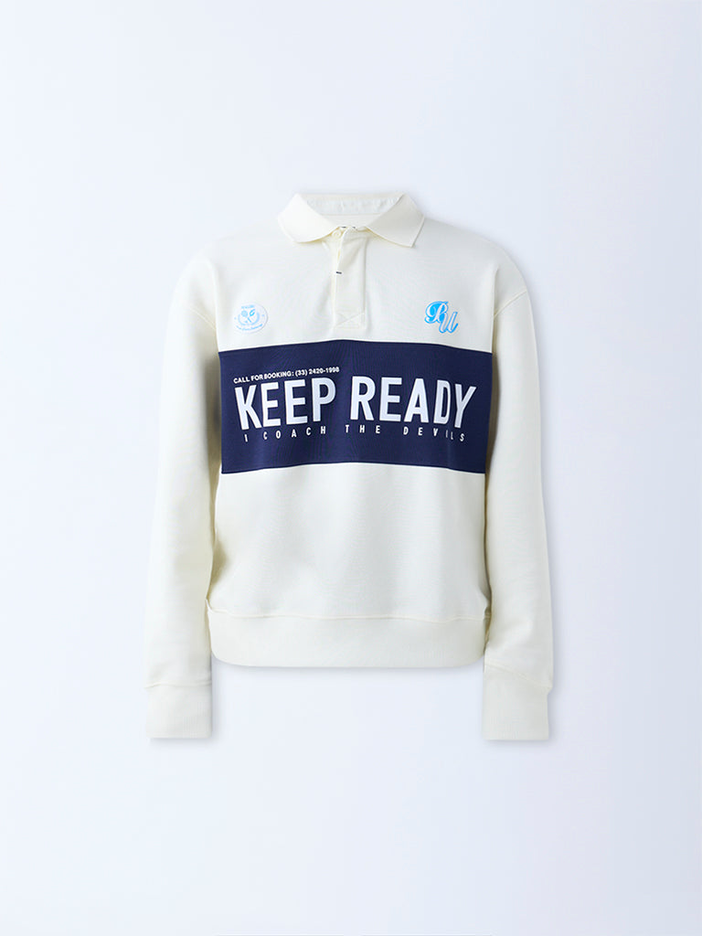 Nuon Off-White Relaxed-Fit Cotton-Blend Polo T-Shirt - Image 5