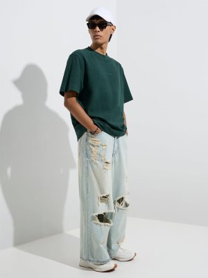 Nuon Emerald Green Typographic Relaxed-Fit Cotton T-Shirt