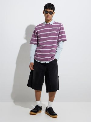 Nuon Purple Stripe Relaxed-Fit Cotton T-Shirt