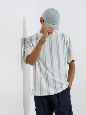 Nuon Blue Stripe Printed Relaxed-Fit T-Shirt