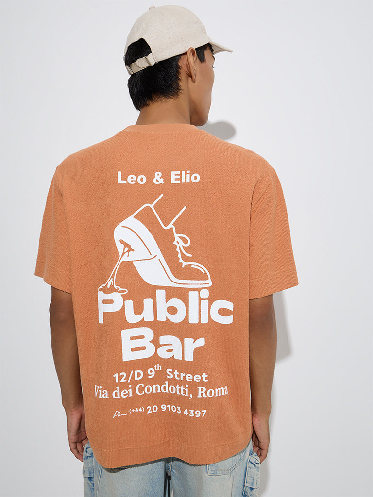 Nuon Orange Text Pattern Relaxed-Fit Cotton T-Shirt - Image 4