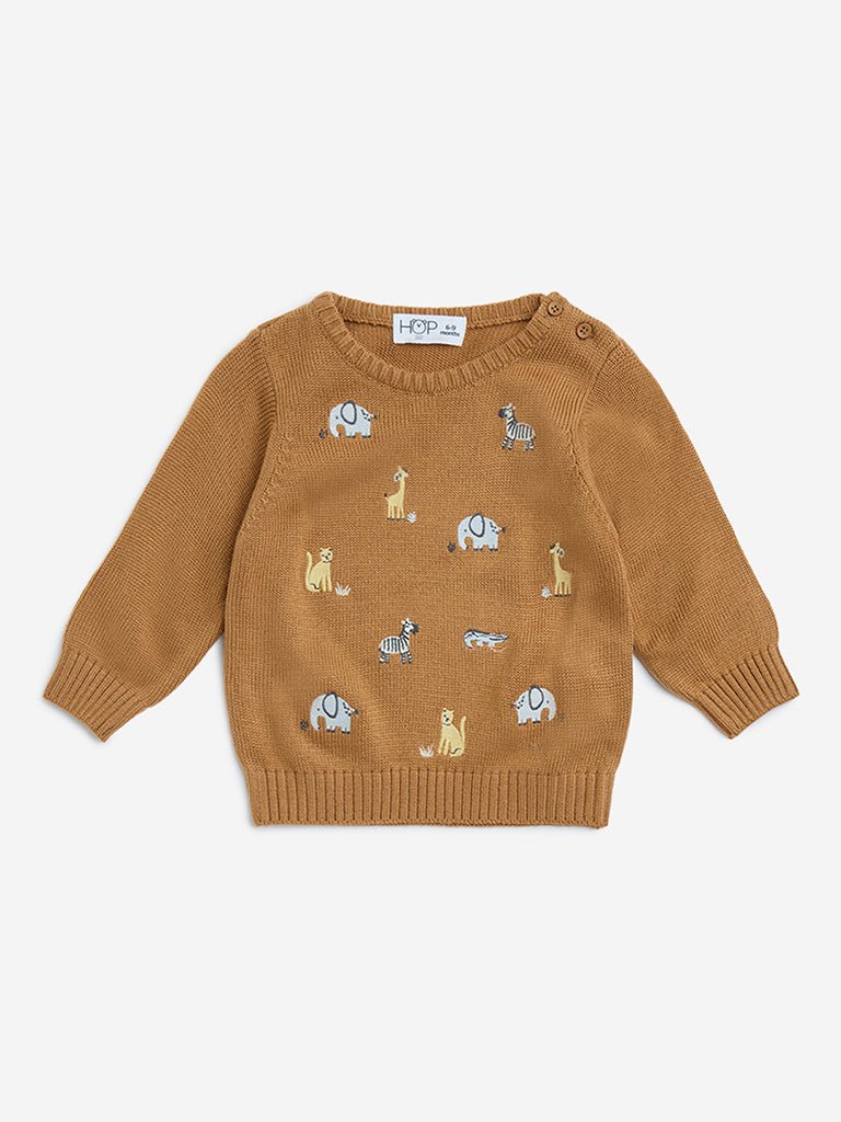 HOP Baby Brown Animal Design Knitted Sweater - Image 2
