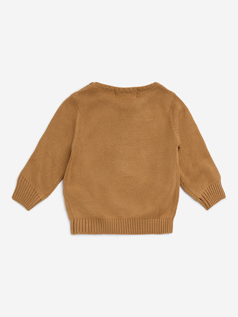 HOP Baby Brown Animal Design Knitted Sweater - Image 3