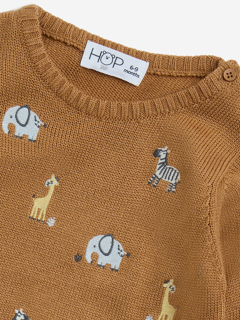HOP Baby Brown Animal Design Knitted Sweater - Image 4