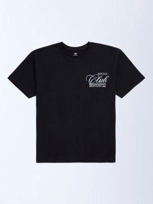 Y&F Kids Black Text Printed Cotton T-Shirt